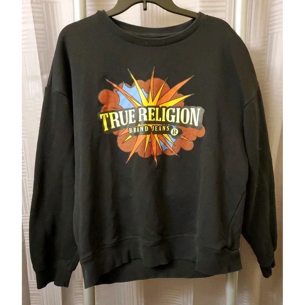 True Religion Sweater Mens Med Black Casual‎ Pullover Sweatshirt